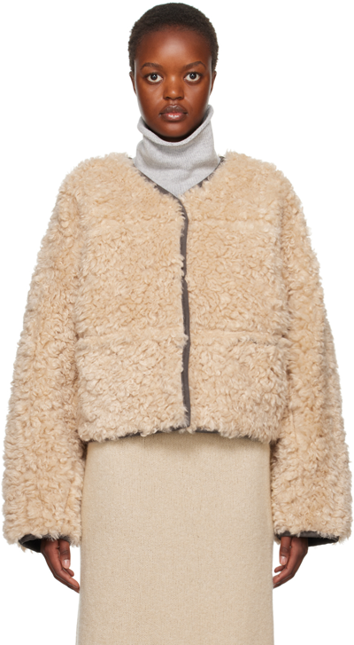 Stand Studio Beige & Gray Charmaine Reversible Faux-shearling Jacket In Neutrals