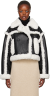 Stand Studio Shearling Trim Cropped Jacket In 89100 Blck/off White