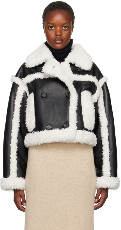 Stand Studio Kristie Faux Shearling Jacket In Black,off White