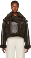 Stand Studio Kristy Double Breasted Faux Leather Crop Jacket With Faux Shearling Trim In Brown