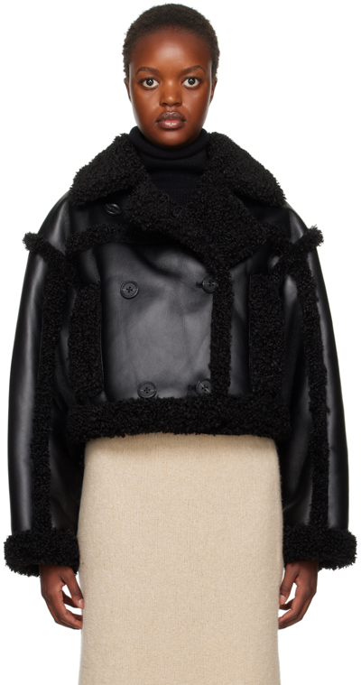 Stand Studio Black Kristy Faux-shearling Jacket In 89900 Black/black