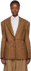 Stella Mccartney Plaid Scultped Blazer Jacket In Brown