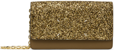 Maison Margiela Glitter Leather Wallet-on-chain In Gold