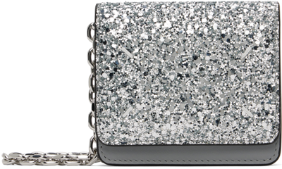 Maison Margiela Silver Micro Glitter Chain Wallet Bag In Silver_color