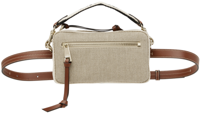 Chloé Woody Leather-trimmed Canvas Shoulder Bag In Brown