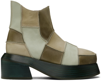 Eckhaus Latta Khaki Patchwork Ankle Boots In Khaki Mix