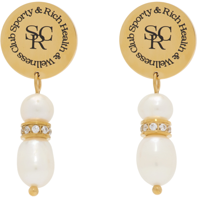 Sporty And Rich Gold Pearl Crystal Earrings In White
