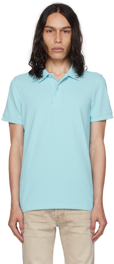 Tom Ford Blue Embroidered Polo In Hb131 Sky