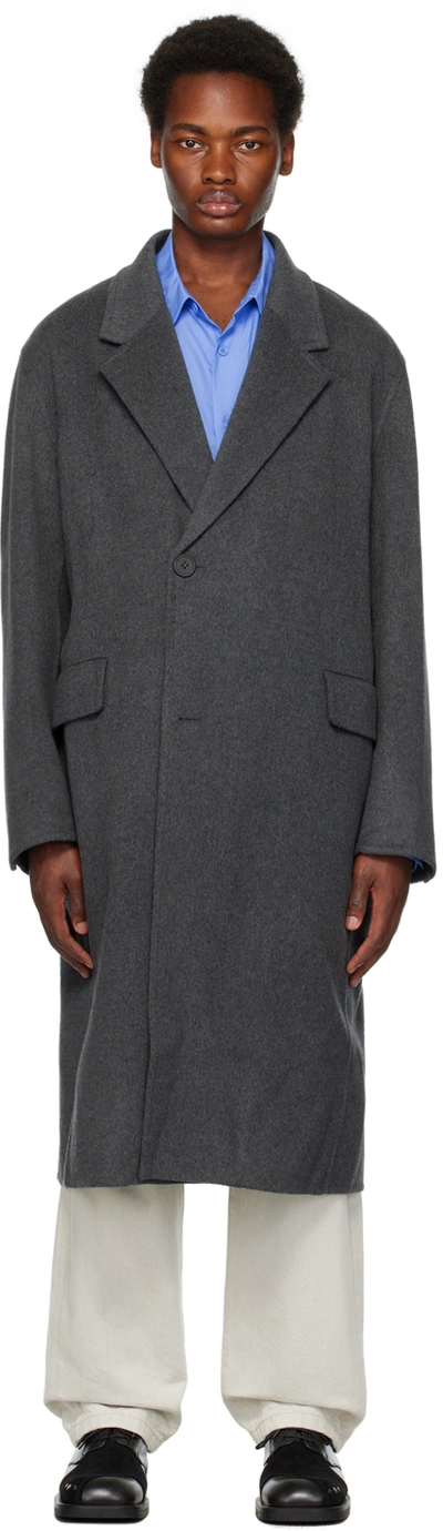 Solid Homme Gray Two-button Coat In 110g Grey