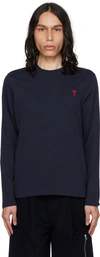 Ami Alexandre Mattiussi Ami Ami De Coeur Long Sleeves T-shirt In Night Blue.430