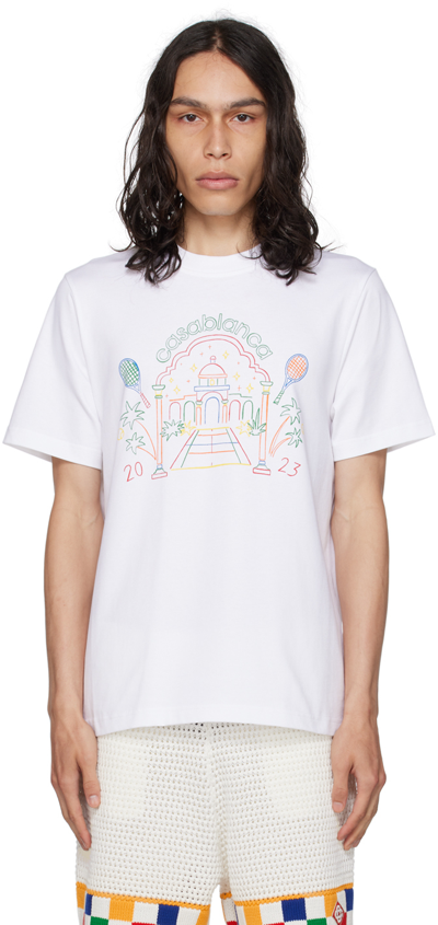 Casablanca Rainbow Crayon Printed Cotton T-shirt In White