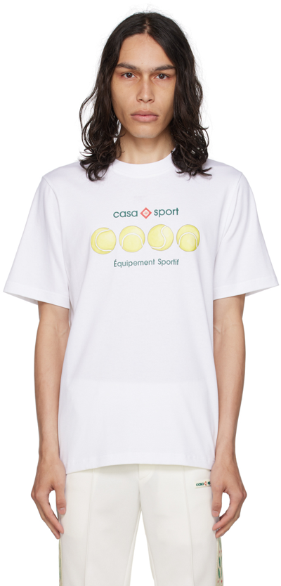 Casablanca Tennis Ball Organic-cotton T-shirt In White