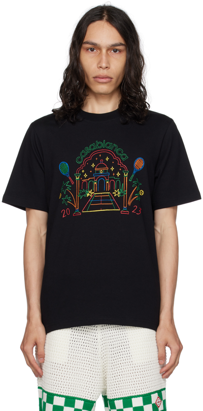 Casablanca Rainbow Crayon Temple Screen Printed T-shirt In Black