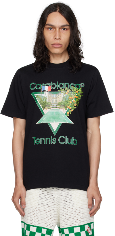 Casablanca Ssense Exclusive Black 'tennis Club Icon' T-shirt In Black Jersey Tennis