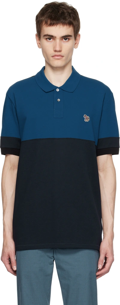Ps By Paul Smith Blue & Navy Zebra Polo In 45d -
