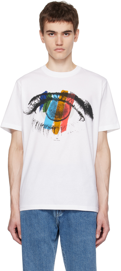 Ps By Paul Smith White Artist Stripe Eye T-shirt In 01 Whites