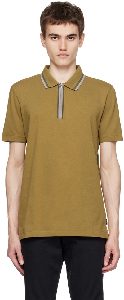 Ps By Paul Smith Khaki Half Zip Polo In 63 Browns