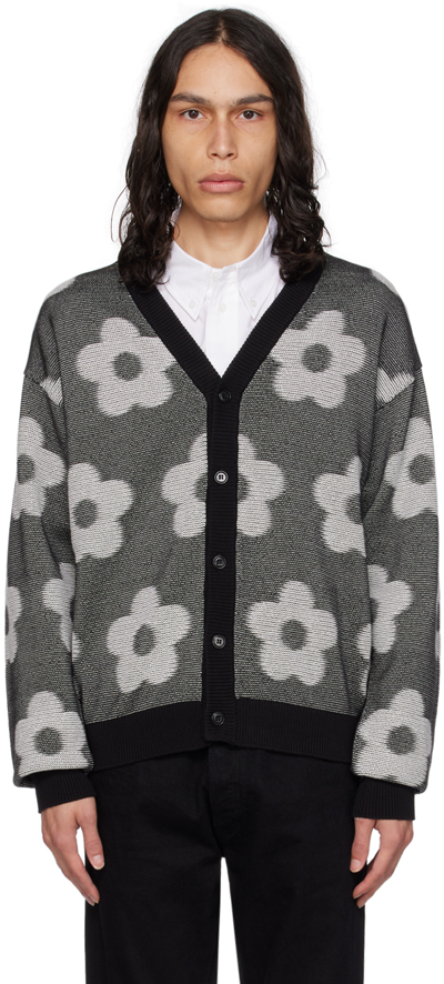 Kenzo Flower Spot Cotton Jacquard Cardigan In Black