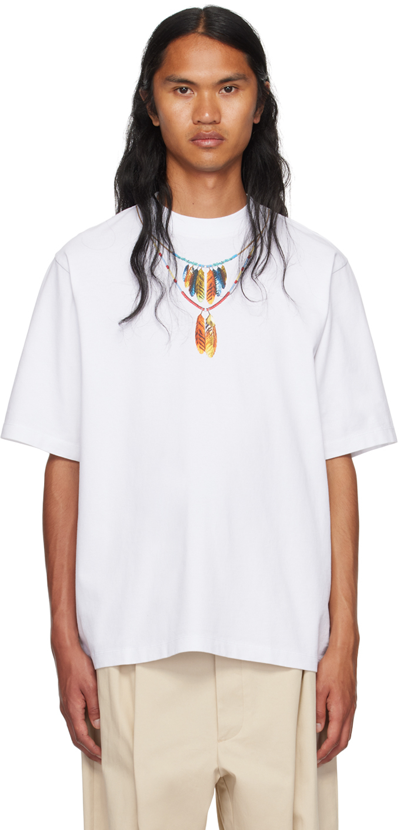 Marcelo Burlon County Of Milan White Feather Necklace T-shirt In White/red