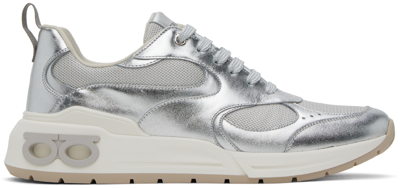 Ferragamo Logo-print Lace-up Sneakers In Silver