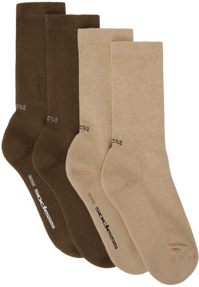 Socksss Two-pack Beige & Brown Socks In Camel Horse/brown