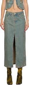 Miaou Rowan Rigid Denim Skirt In Green Acid Denim