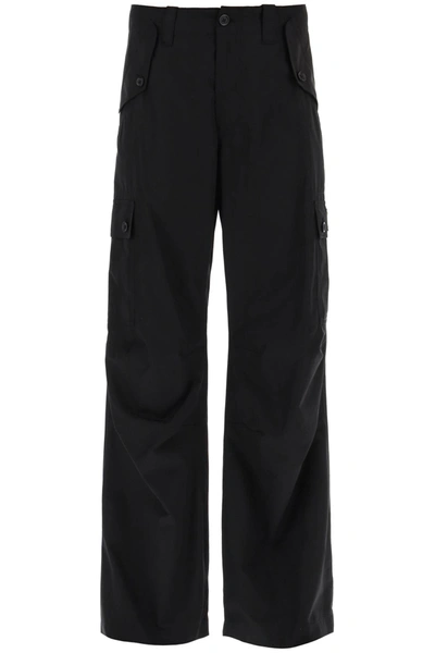 Dolce & Gabbana Logo Plaque Cotton Poplin Cargo Pants In Black