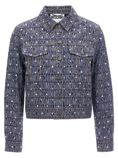 Moschino Monogram-print Denim Jacket In Blu