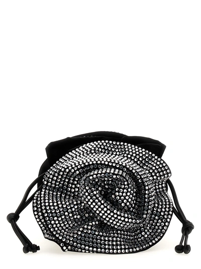Magda Butrym Leather-trimmed Crystal-embellished Satin Shoulder Bag In Black
