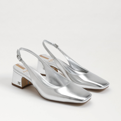 SAM EDELMAN SAM EDELMAN TERRA SLINGBACK BLOCK HEEL SOFT SILVER LEATHER