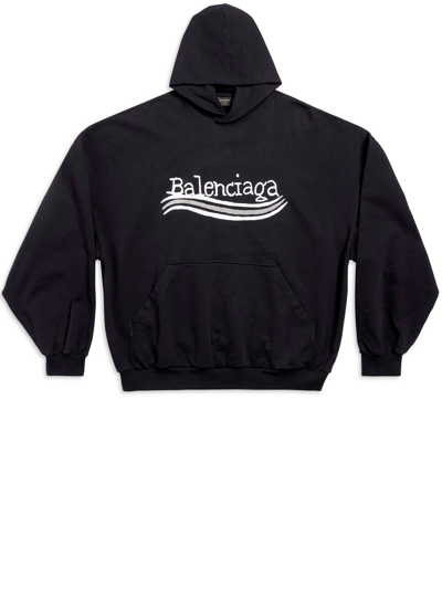 Balenciaga Cotton Hoodie With Logo In Black