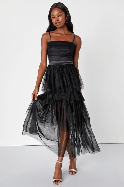 Lulus Sultry Sweetness Black Tiered Tulle Maxi Dress