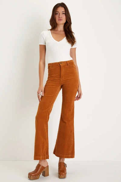 Rolla's East Coast Rusty Rose Corduroy High Rise Flare Pants In Tan