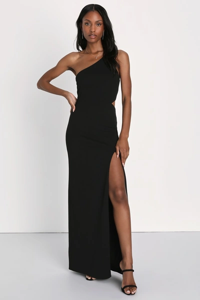 Lulus Idyllic Impression Black One-shoulder Cutout Maxi Dress