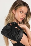 Lulus Essential Style Black Satin Knot Handle Clutch Bag In Black