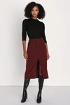Lulus Refreshing Romance Burgundy Corduroy Midi Skirt In Burgundy