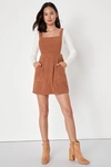 Lulus Embracing Autumn Brown Corduroy Pinafore Mini Dress In Brown