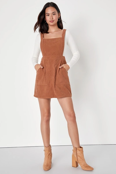 Lulus Embracing Autumn Brown Corduroy Pinafore Mini Dress