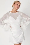 Lulus Marvelous Energy White Sequin Mesh Long Sleeve Mini Dress In White