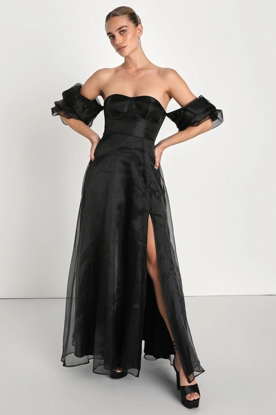 Lulus True Excellence Black Bustier Off-the-shoulder Maxi Dress