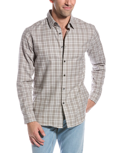 Theory Irving Checked Cotton Shirt In Grey Beige