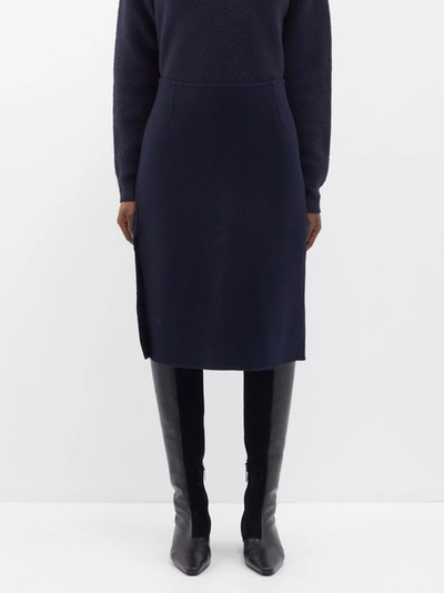 Totême Side-slit Wool-felt Midi Skirt In Navy