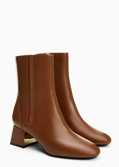 Mango Metallic Heel Leather Ankle Boots Leather In Tobacco Brown