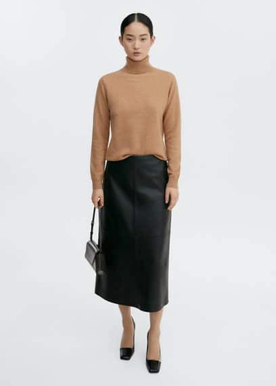 Mango 100% Cashmere Turtleneck Sweater Medium Brown In Medium Brown