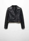 Mango Zipper Leather Biker Jacket Black In Black