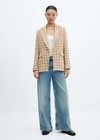 Mango Tweed Blazer With Jewel Button Brown