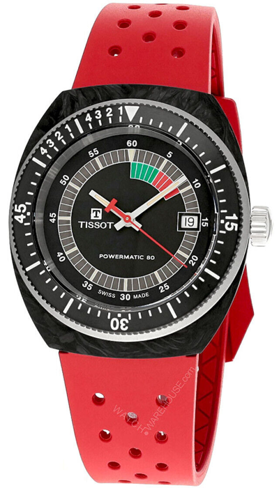 Pre-owned Tissot Sideral S Powermatic 80 41mm Red Rubber Men's Watch T145.407.97.057.02