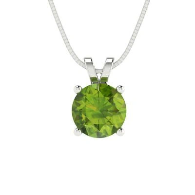 Pre-owned Pucci 1.0 Ct Round Cut Natural Peridot Pendant Necklace 16" Chain Solid 14k White Gold