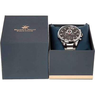 Pre-owned Beverly Hills Polo Club Beverly Hills Polo Mans Watch Luxury Gift Club Silver Tone Round Watch Rrp £289