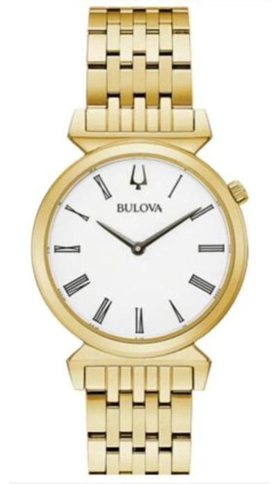 Pre-owned Bulova Womens Regatta Quartz Gold Tone Bracelet Watch 30mm 97l161